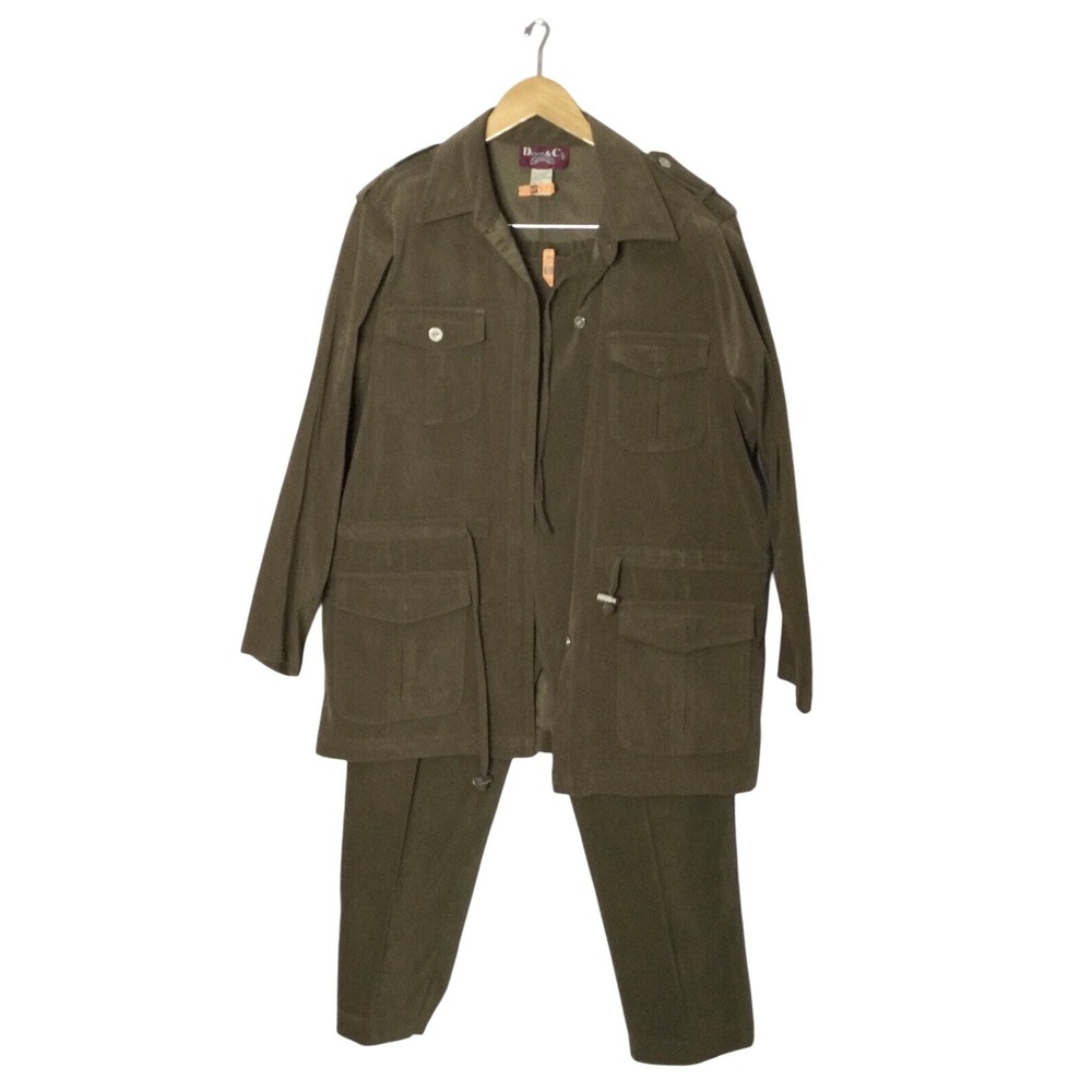 Denim & Co‎ Women's 2 pc Pants & Long Sleeve Jacket  Vintage 1970's Olive Green